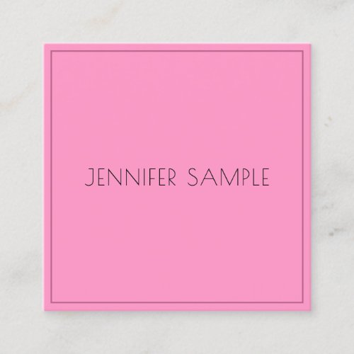 Trendy Elegant Minimalist Template Pink Modern Square Business Card