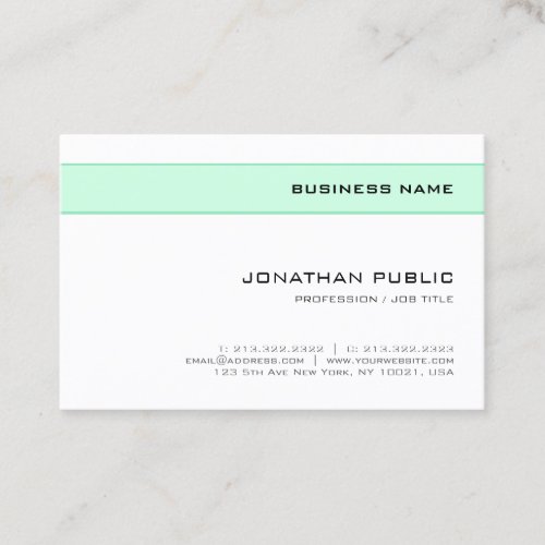 Trendy Elegant Mint Green White Modern Minimalist Business Card