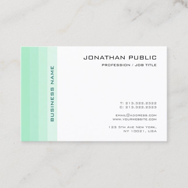 Trendy Elegant Mint Green White Modern Simple Business Card (Front)