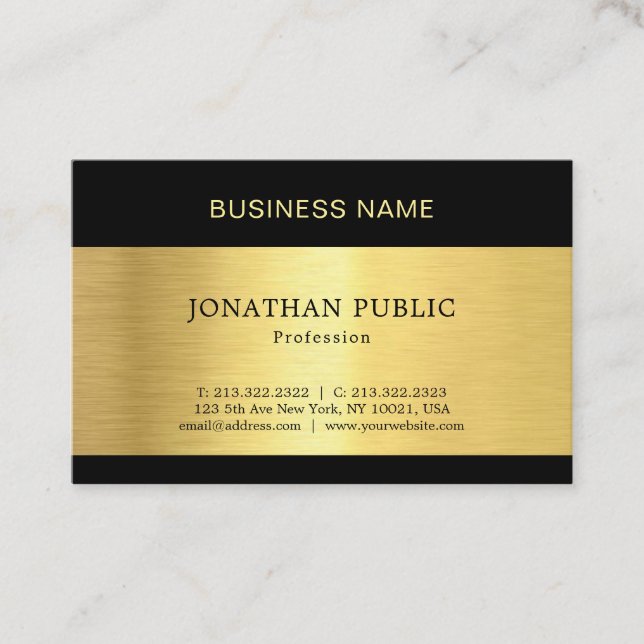 Trendy Elegant Modern Black Gold Plain Luxury Business Card (Front)