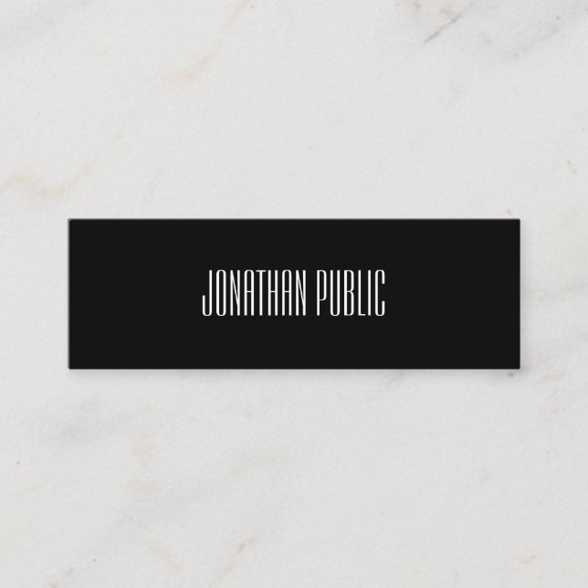 Trendy Elegant Modern Black White Cool Clean Plain Mini Business Card (Front)