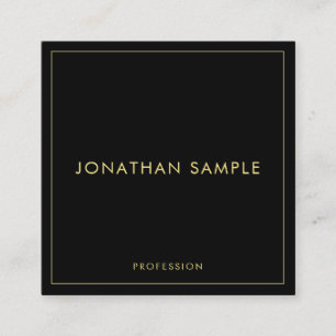 Trendy Elegant Modern Faux Gold Text Black Custom Square Business Card