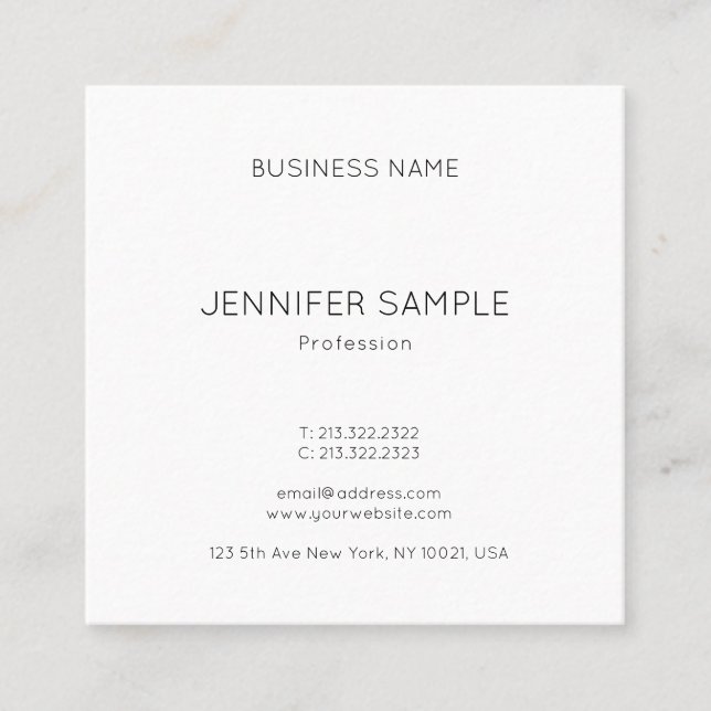 Trendy Elegant Modern Minimal Design Template Luxe Square Business Card (Front)