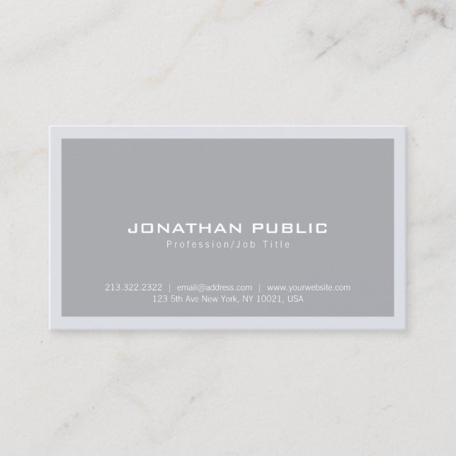 Trendy Elegant Modern Minimalist Grey Plain Simple Business Card (Front)