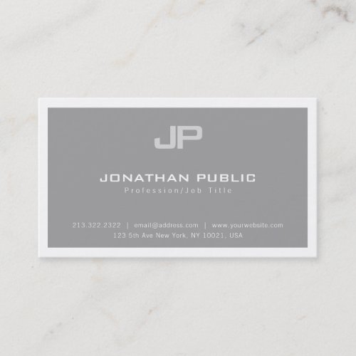 Trendy Elegant Modern Monogrammed Grey Plain Luxe Business Card