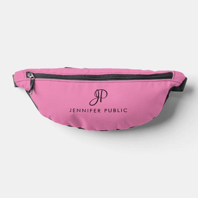Trendy Elegant Modern Pink Template Monogram Fanny Pack (Lay Down)