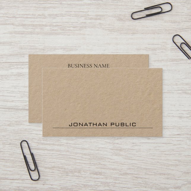 Trendy Elegant Modern Premium Brown Kraft Paper Business Card (Front/Back In Situ)