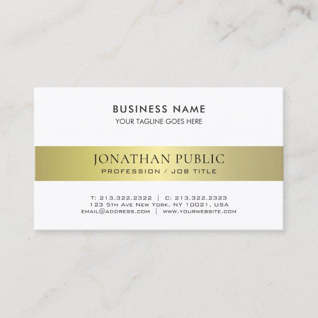 Trendy Elegant Modern Professional Gold Plain Luxe Business Card (Front)
