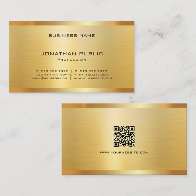 Trendy Elegant Modern QR Code Gold Luxury Silk Business Card (Front/Back)