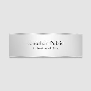 Trendy Elegant Modern Template Faux Silver Custom Name Tag