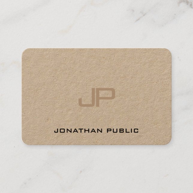 Trendy Elegant Monogram Premium Real Kraft Paper Business Card (Front)