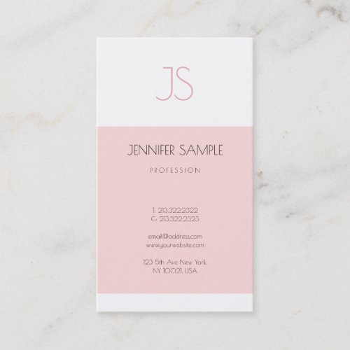 Trendy Elegant Monogram Sleek Design Pink Plain Business Card
