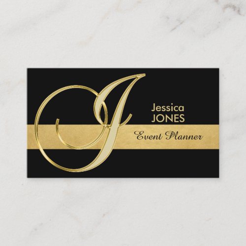Trendy Elegant Monogrammed Gold Black Initial J Business Card