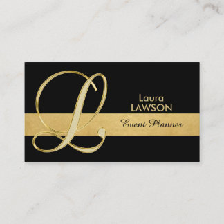 Trendy Elegant Monogrammed Gold Black Initial 'L' Business Card