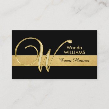 Trendy Elegant Monogrammed Gold Black Initial 'w' Business Card by MonogrammedShop at Zazzle
