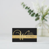 Trendy Elegant Monogrammed Gold Black Initial 'W' Business Card (Standing Front)