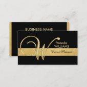 Trendy Elegant Monogrammed Gold Black Initial 'W' Business Card (Front/Back)