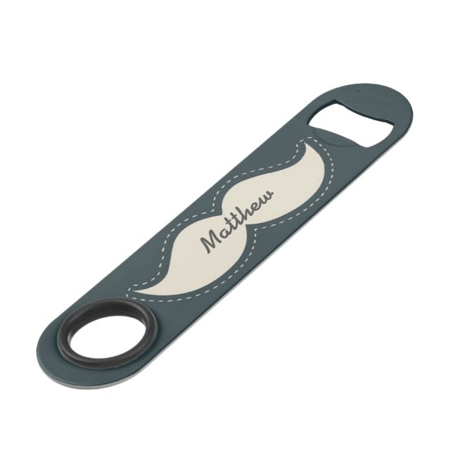 Trendy Elegant Mustache Personalised Bar Key (Front Angled)