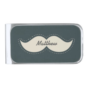 Trendy Elegant Mustache Personalised Silver Finish Money Clip