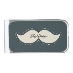 Trendy Elegant Mustache Personalised Silver Finish Money Clip