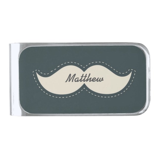 Trendy Elegant Mustache Personalised Silver Finish Money Clip (Front)