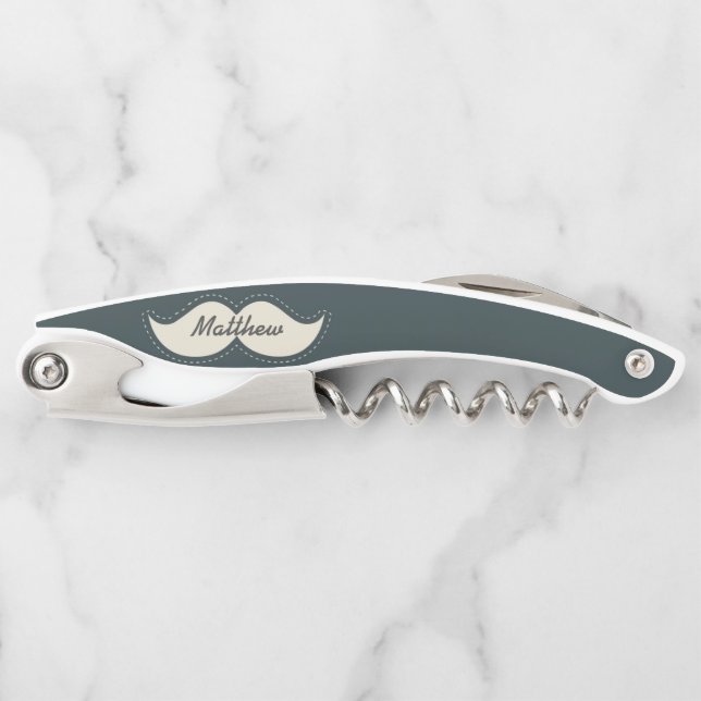 Trendy Elegant Mustache Personalised Waiter's Corkscrew (Front)