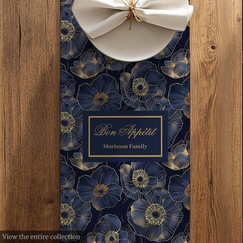 Trendy Elegant Navy and Gold Floral Table Setting