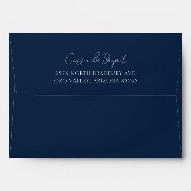 Trendy Elegant Navy Blue Wedding Invitation Envelope (Back (Top Flap))