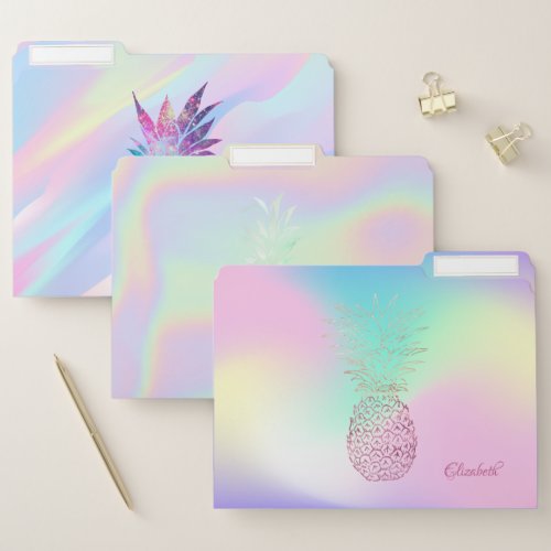 Trendy Elegant Pineapple Ombre Holographic File Folder