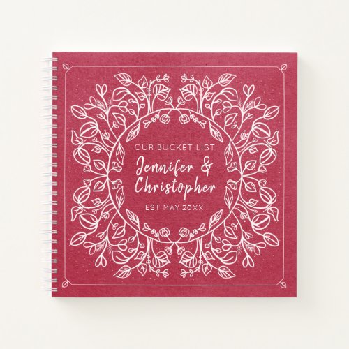 Trendy Elegant Pink Floral Couple Our Bucket List Notebook