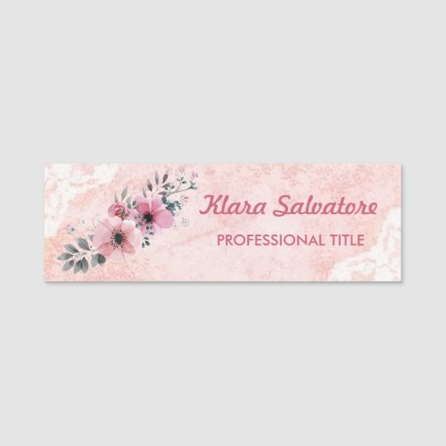 Trendy Elegant Pink Flowers Name Tag