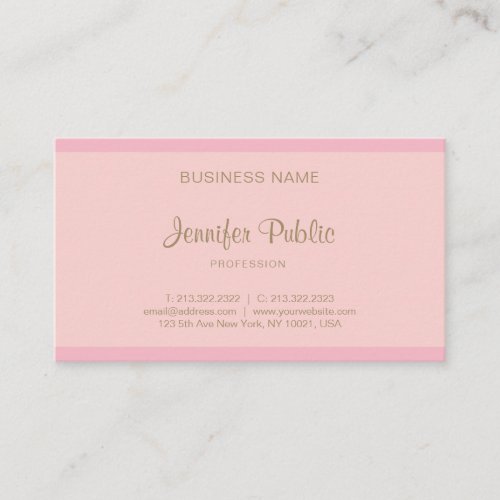 Trendy Elegant Pink Gold Script Modern Template Business Card