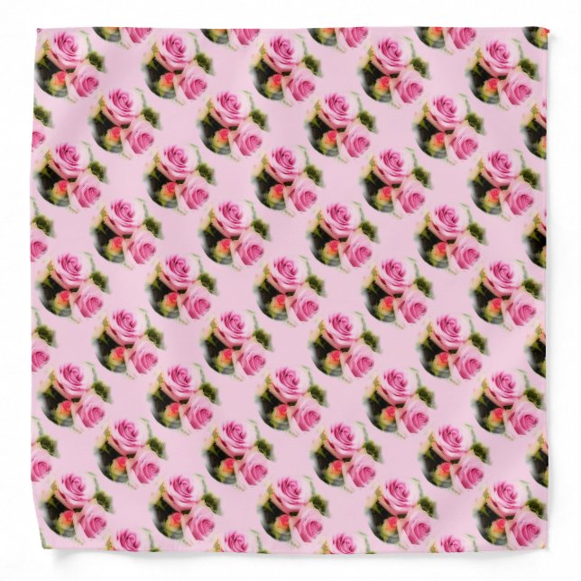 Trendy Elegant Pink Roses Template Nature Flowers Bandana (Front)