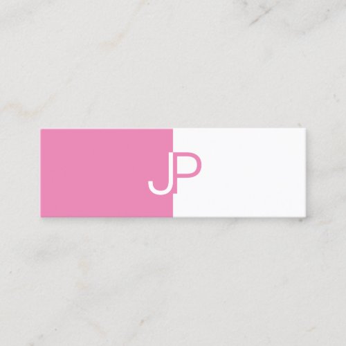Trendy Elegant Pink White Monogrammed Template Mini Business Card