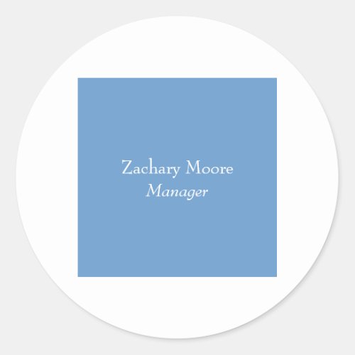 Trendy elegant plain simple minimalist blue white classic round sticker