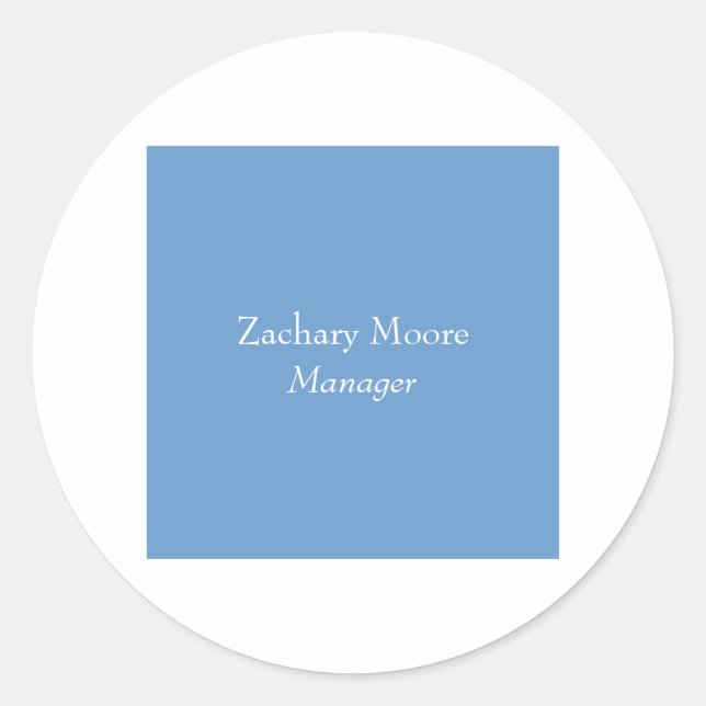 Trendy elegant plain simple minimalist blue white classic round sticker (Front)