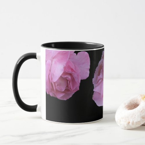 Trendy elegant pretty pink rose floral boho black  mug