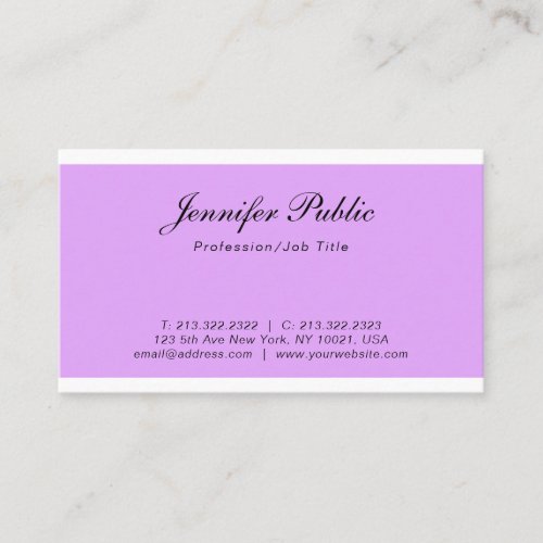 Trendy Elegant Purple Design Modern Simple Plain Business Card