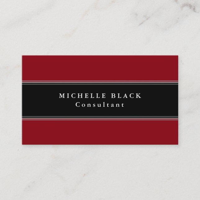 Trendy Elegant Red Black Stripes Professional Business Card (Front)
