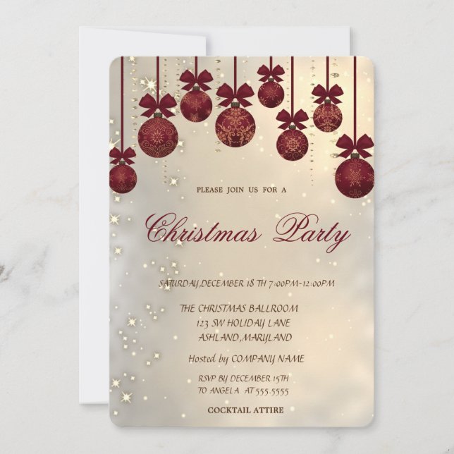 Trendy Elegant Red Christmas Balls,Christmas Party Invitation (Front)