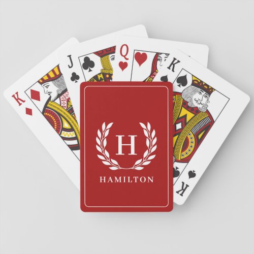 Trendy Elegant Red Classic Initial Monogram Name Poker Cards