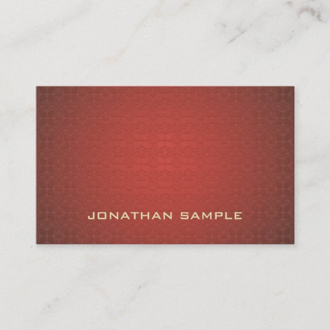 Trendy Elegant Red Damask Artistic Design Luxury Business Card (Front)