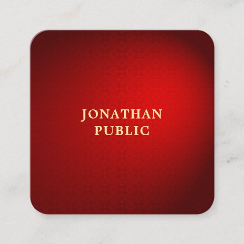 Trendy Elegant Red Damask Gold Text Name Modern Square Business Card