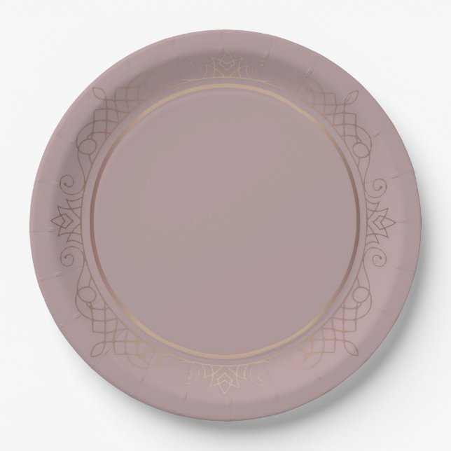 Trendy Elegant Rose Gold Custom Blank Template Paper Plates (Front)