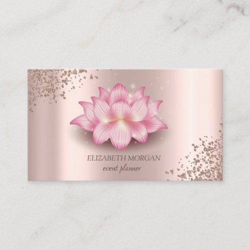 Trendy Elegant Rose Gold Diamonds Lotus Business Card