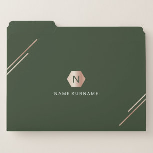 Trendy Elegant Rose Gold Green Monogram & Stripe File Folder