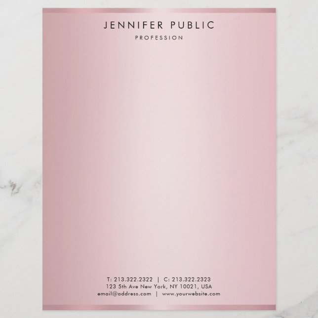 Trendy Elegant Rose Gold Modern Simple Template Letterhead (Front)