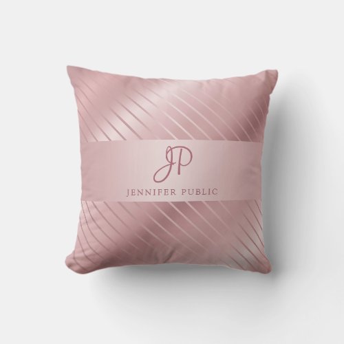 Trendy Elegant Rose Gold Template Monogrammed Throw Pillow