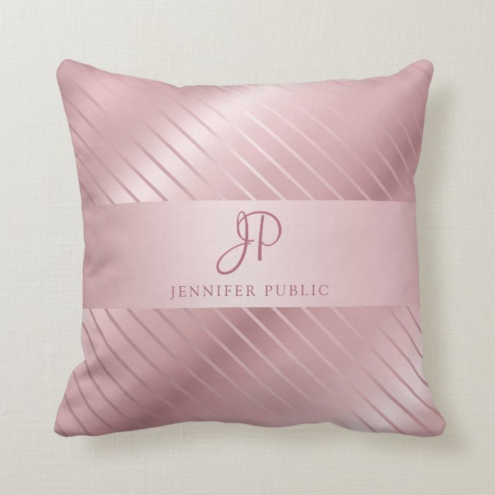 Trendy Elegant Rose Gold Template Monogrammed Throw Pillow
