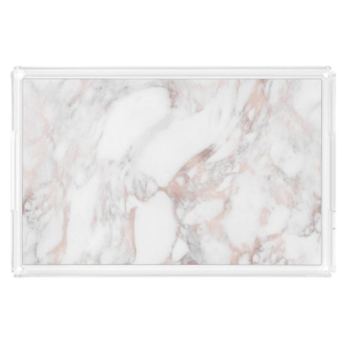 Trendy Elegant Rose Gold White Marble Template Acrylic Tray